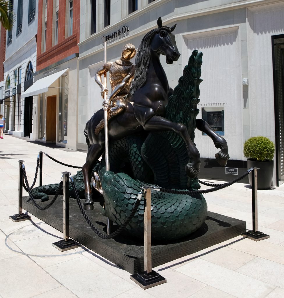 Salvador Dali monumental 
bronze sculpture "St. George and the Dragon" exhibited in 2016 in Rodeo Drive, Beverly Hills